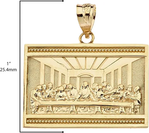 Vista 3 de Joyería religiosa colgante de medalla rectangular de oro amarillo de 14 quilates para la última cena, Metal