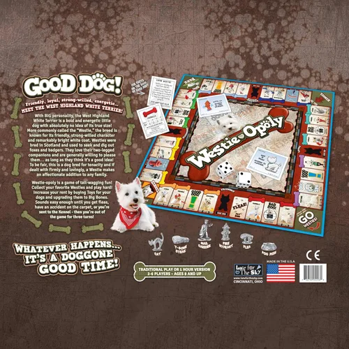Vista 5 de Late for The Sky Westie-opoly Dog Lovers - Juego de mesa de estrategia familiar West Highland Terrier, a partir de 8 años, 2 a 6 jugadores