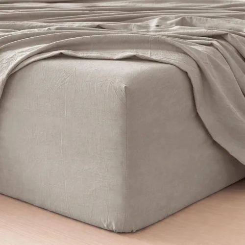 Vista 31 de MooMee Sábana bajera ajustable únicamente, 100% algodón lavado con textura tipo lino, transpirable, duradera, suave, cómoda, bolsillo profundo se