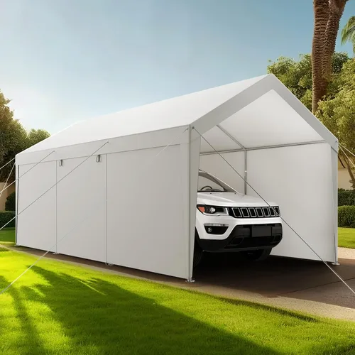 Vista 29 de VEVOR Cobertizo Tienda de Almacenamiento Exterior Portátil Resistente de 6 x 8 x 7 pies, Refugio de Cochera Garaje Impermeable con Puerta Enrollable