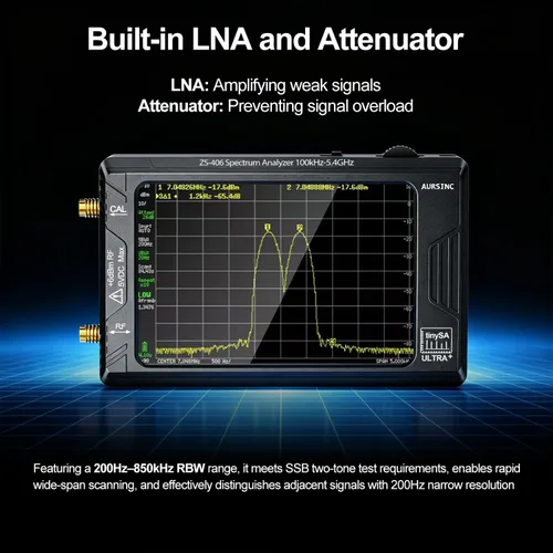 Vista 9 de AURSINC TinySA Ultra+ ZS406 - Analizador de espectro con atenuador RF tipo N de 50 W