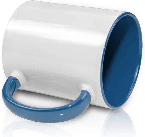 Vista 3 de Sumex Tazas de sublimación de 11 onzas, juego de 12 tazas de café de cerámica para té, leche, café con leche, interior azul y mango