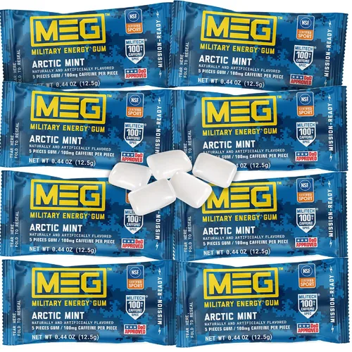 Vista 13 de MEG - Goma de mascar energética militar - Arctic Mint 100 mg de cafeína por pieza para rendimiento físico, impulso de energía para entrenamientos