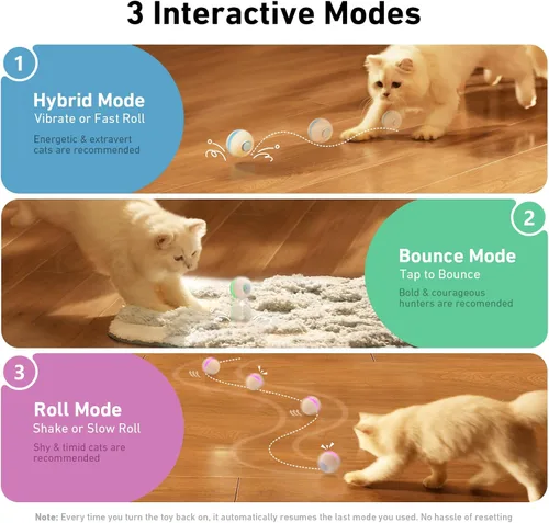 Vista 3 de Cheerble Juguete interactivo de bola para gatos, bola malvada M3, juguetes interactivos automáticos para gatos de interior con 3 modos, juguetes