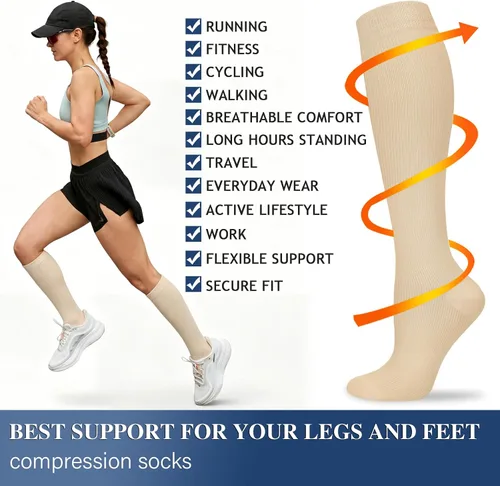 Vista 6 de Calcetines de compresión para mujeres y hombres circulación (3 pares) son el mejor apoyo para correr, atletismo, ciclismo, senderismo