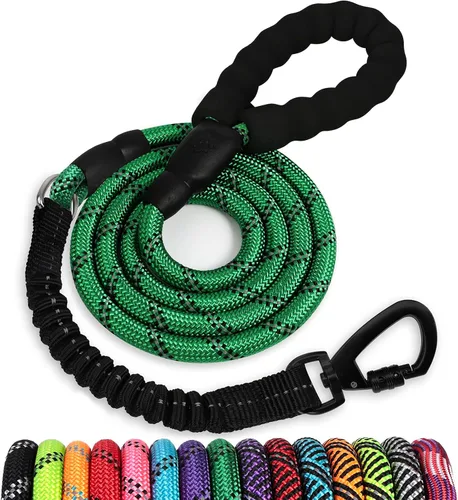 Vista 23 de Correa de perro de cuerda de 3 pies: correa resistente con gancho giratorio bloqueable, hilos reflectantes, bungee y asa acolchada - Correa