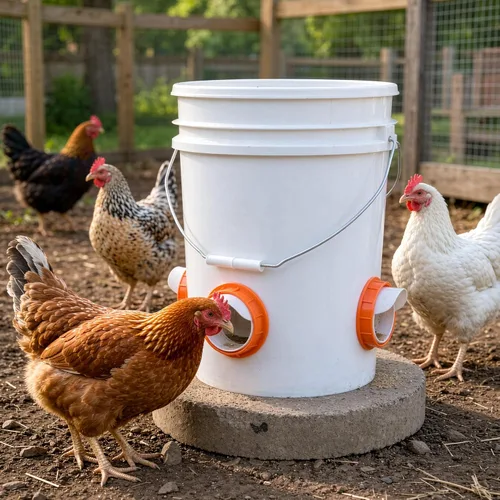 Vista 5 de 8 Chicken Feeder Ports,DIY Poultry Feeder Cups with Lids & Drill Bit,Orange Alimentadores automáticos impermeables del pollo de la gravedad ningún