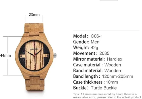 Vista 5 de Reloj de pulsera de madera para hombre, analógico, de cuarzo, hecho a mano, de madera, para unisex, estilo 2