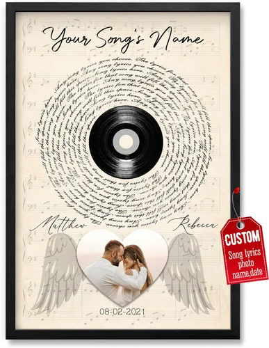 Vista 37 de H-DEWALL Póster personalizado de letras de canciones, regalo de boda único para parejas, personaliza con tus propias fotos, nombres y fecha, sin