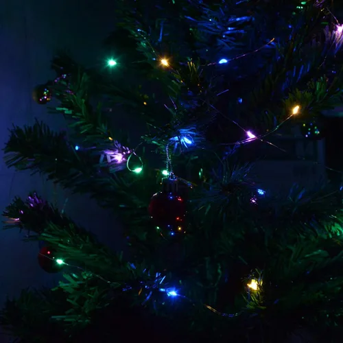 Vista 3 de Serie de 4 paquetes de 50 luces LED multicolores de Navidad, luces de cuento de hadas con batería, mini tira de luces LED alimentadas por