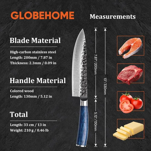 Vista 4 de Cuchillo de chef japonés de Damasco de 8 pulgadas, acero inoxidable de alto