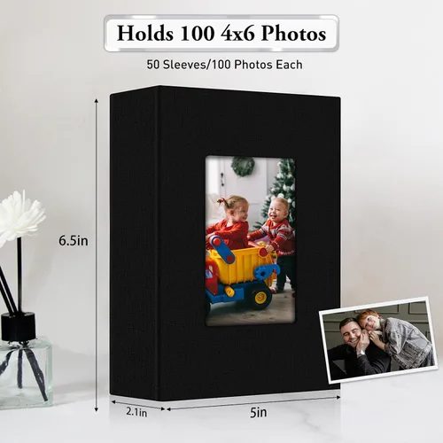 Vista 3 de Álbum de fotos pequeño 4x6, álbum de fotos con cubierta de lino deslizable, minilibro de fotos con capacidad para 100 fotos de 4x6 con 50 hojas