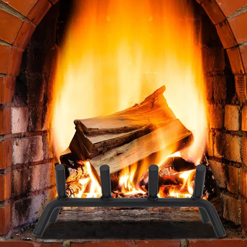 Vista 8 de Rejilla de chimenea de 14 pulgadas resistente – Soporte para troncos de chimenea Rejilla de hierro fundido Estante para estufa de leña Bandeja
