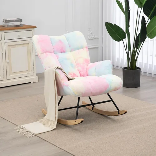 Vista 16 de Mecedora de cuarto de bebé con estilo oso de peluche, tapizada con respaldo alto, cómoda y elegante butaca acentuada con asiento acolchado para Azul