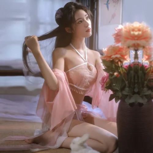 Vista 4 de Lencería sexy china transparente para mujer, vestido Hanfu bordado para mujer