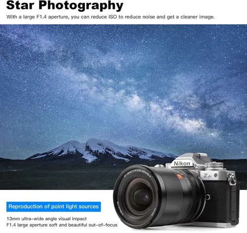 Vista 8 de VILTROX 13mm f1.4 F/1.4 Lente de Montura Z, Lente Prima Gran Angular Aps-C para Cámara de Montura Z Nikon Z5/Z50/Z6/Z6II/Z7/Z7II/ZFC/Z30/Z9