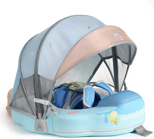 Vista 15 de Mambobaby Float Add Tail Flotador de natación para bebé/bebé con toldo, no inflable, sólido, mejorado, suave, impermeable, material de cuero