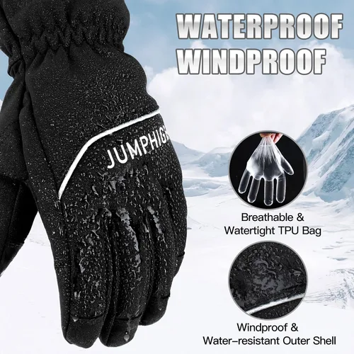 Vista 3 de JUMPHIGH Winter Gloves, Waterproof Thermal Gloves, Cold Weather Gloves, Men's Snow Gloves, Warm Gifts for Women and Men