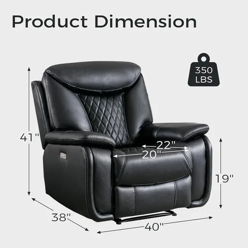 Vista 2 de HAOMARKETS Silla reclinable eléctrica, sillón reclinable eléctrico de piel sintética suave con respaldo acolchado, sofá reclinable de alta Negro