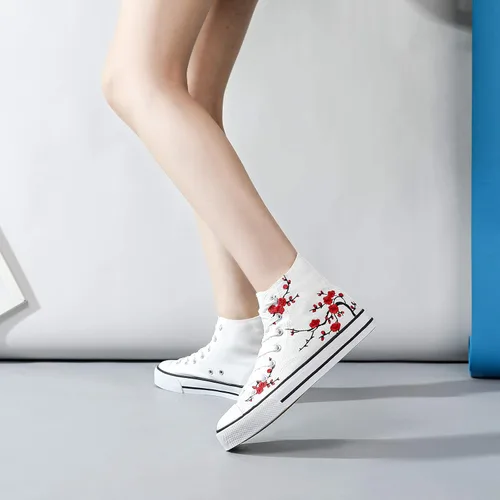 Vista 5 de kufeiti - Tenis de lona de alta calidad para mujer, zapatos de lona con cordones, color blanco y negro, casuales, para caminar