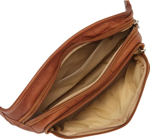 Vista 2 de Piel Leather Riñonera ovalada con cremallera múltiple, Saddle, Riñonera ovalada con cremallera múltiple