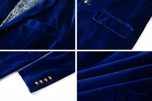 Vista 5 de THWEI Blazer de terciopelo para hombre, chaqueta de traje sólido de moda ajustada