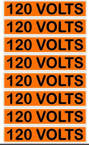 Vista 2 de Marcador eléctrico de voltaje de línea de conducto, 8 unidades, naranja, negro, Safety Decal Unlimited monofásico, trifásico, 110, 115, 120, 208