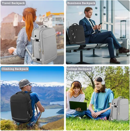 Vista 9 de Sinaliy Mochila de viaje grande para mujeres y hombres, mochila de transporte aprobada por vuelo de 40L, Gris, Mochilas de viaje