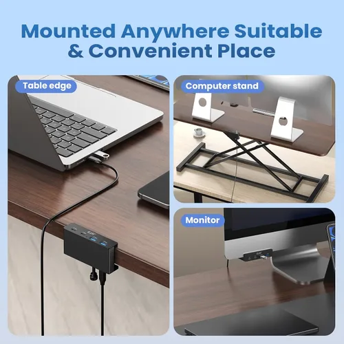 Vista 3 de EJAY 4 puertos 10Gbps USB-C HUB USB3.2 Abrazadera USB HUB Divisor, adaptador USB-C montable con cable de datos y alimentación para iMac 2021