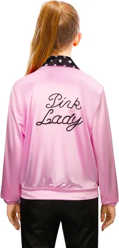 Vista 3 de FLOWDREAM 1950s Child Kids Pink Satin Jacket Little Girls Halloween Costume Cosplay Fancy Dress up Coat with Neck Scarf