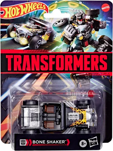 Vista 3 de Transformers Colaborative Hot Wheels x Bone Shaker, figura de acción de robot de clase de lujo de 5 pulgadas que se convierte en automóvil, juguetes