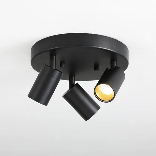 Vista 8 de Shura - Lámpara de techo LED redonda integrada de 3 luces negras con cabezales giratorios, luz de techo ajustable de montaje empotrado, 3000 K, 1365