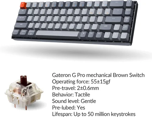 Vista 7 de Keychron Teclado mecánico inalámbrico K6 65% compacto de 68 teclas para Mac, retroiluminación blanca intercambiable en caliente, Bluetooth