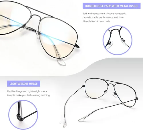 Vista 6 de Dollger Gafas de lente transparente Aviator sin receta para mujeres y hombres 3025 negro