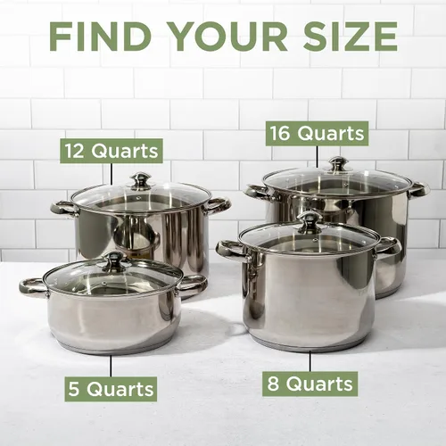Vista 7 de Olla sopera de acero inoxidable Ecolution, olla de cocina lista para inducción con tapa de vidrio, apta para horno, olla de sopa apta