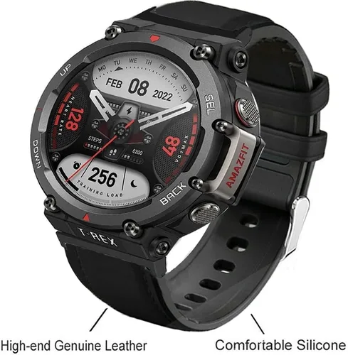 Vista 2 de Lamshaw Compatible con Amazfit T-Rex 2 Band, correa de cuero de silicona transpirable de repuesto para reloj inteligente compatible con Amazfit