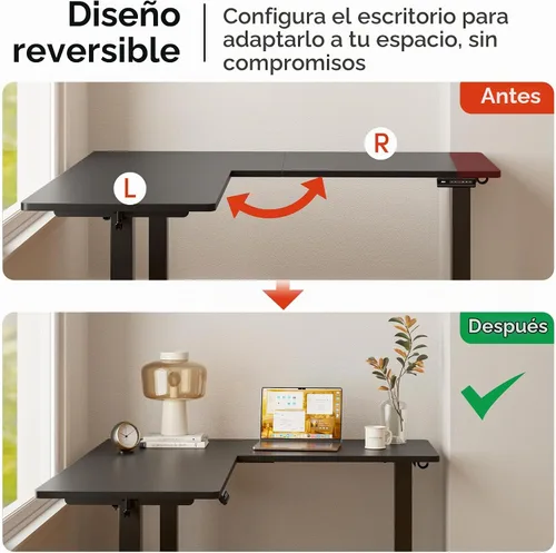 Vista 4 de FEZIBO - Escritorio de pie en forma de L de 63" x 55", altura ajustable, escritorio de computadora de esquina eléctrica de 63 pulgadas, escritorio
