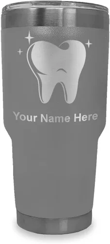 Vista 39 de LaserGram Vaso aislado al vacío de 20 onzas, con diente, grabado personalizado incluido (negro)