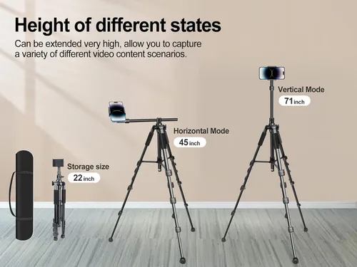 Vista 5 de Elitehood Trípode para iPhone para grabación de video aérea [resistente y ultraestable], brazo horizontal largo extensible de 25 pulgadas, soporte