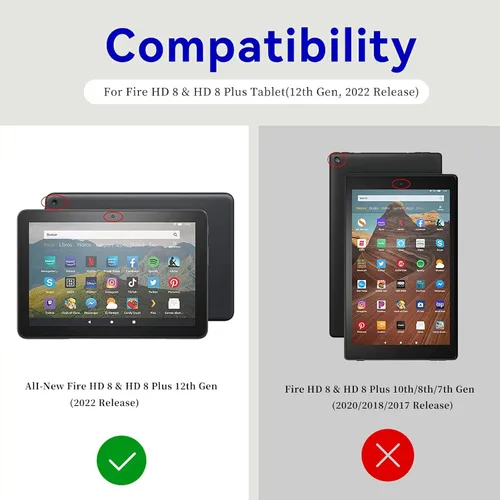 Vista 2 de Funda para tablet Kindle Fire HD 8 y 8 Plus (12ª generación 2022), funda delgada de piel sintética con función de encendido automático para tableta