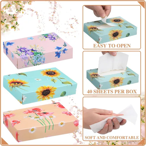 Vista 4 de TaoBary 24 paquetes de flores pequeñas cajas de pañuelos faciales para automóvil, paquetes de pañuelos desechables de pañuelos, cubos de pañuelos
