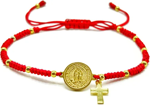 Vista 9 de Pulsera de cuerda roja hecha a mano con dije de Virgen María, joyería de protección cruzada de religión