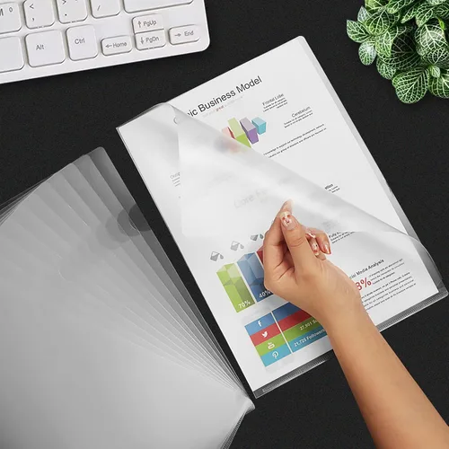 Vista 6 de Carpeta de documentos transparente para proyectos, 100 unidades, tamaño A4, carpeta de plástico transparente tipo L