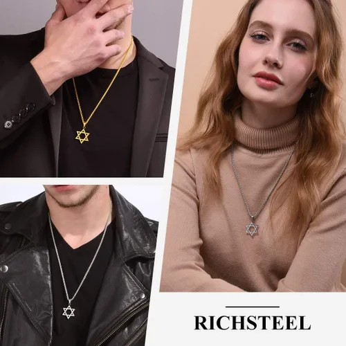 Vista 3 de Richsteel Star of David Necklaces for Women Mens Stainless Steel18K Gold Plated Hexagram Pendant Jewish Israel Jewelry