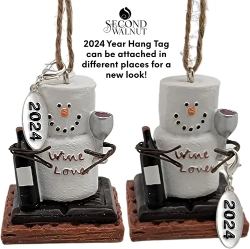Vista 4 de Adorno de Navidad para amantes del vino, regalo único de cata de vinos con etiqueta colgante de año, viene en una caja de regalo, adorno de bebida