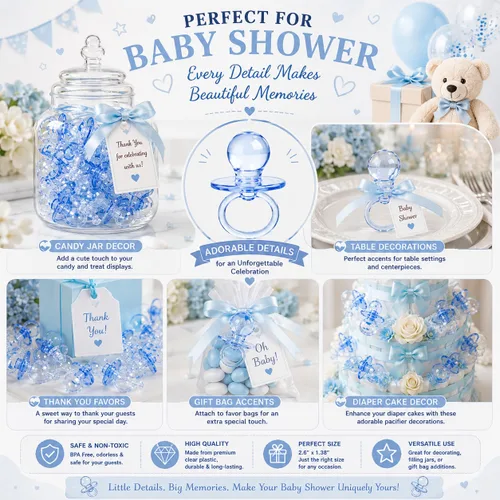 Vista 4 de Chupete de bebé de 2.5 pulgadas para decoración de baby shower (azul, 36 unidades)