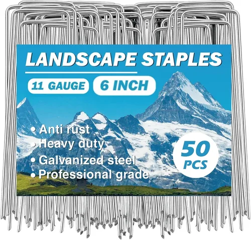 Vista 8 de Estacas de jardín – Grapas de paisaje para plantas, paquete de 20 grapas de jardín, estacas de tela para paisaje, 6 pulgadas, calibre 11, grapas
