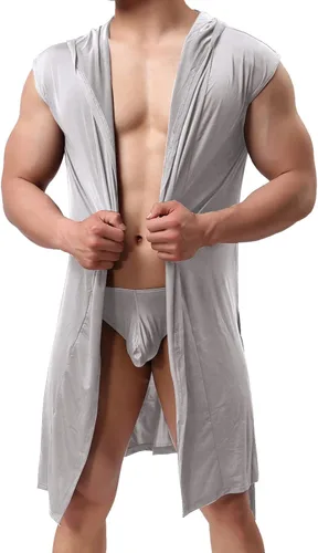 Vista 9 de Bata de satén para hombre, sexy, de seda, con capucha, cómoda pijama, ligera, kimono, ropa de dormir, spa, ropa de descanso, camisón