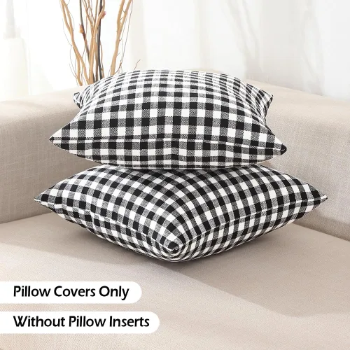 Vista 5 de CARRIE HOME - Juego de 2 fundas de almohada de exterior a cuadros de búfalo blanco y negro de 16 x 16, almohadas de sofá de decoración de granja