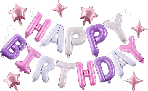 Vista 10 de Globos azules de letras de papel de aluminio de Mylar de 16 pulgadas con 6 globos de estrella, decoraciones de fiesta de feliz cumpleaños